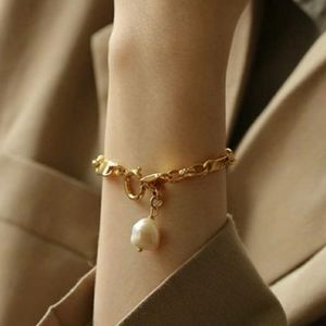 18K Gold plated Chain Pearl Drop Bracelet Handmade NWT